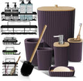 Clara Clark Bathroom Set - Purple Bathroom Accessories Set, 6PC Bathroom Accessory Set, Bathroom Sets with Adhesive Corner Shower Caddy Hanging, Toilet Brush, Trash Can & Soap Dispenser by ClaraClark