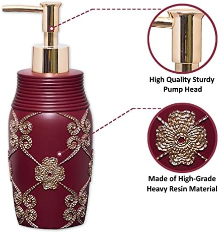 Zahari Home 4pc Elegant Rose Burgundy Bathroom Set Classic Bathroom Lotion Dispenser, Tumbler, Toothbrush Case and Bar Soap Holder Modern Uunique Design Burgundy Red Bathroom Accessories - Image 2
