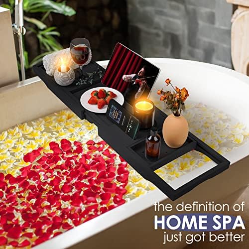 Foldable Bathtub Tray Caddy with Soap Dish Adjustable 29.5-43''Black - Image 7