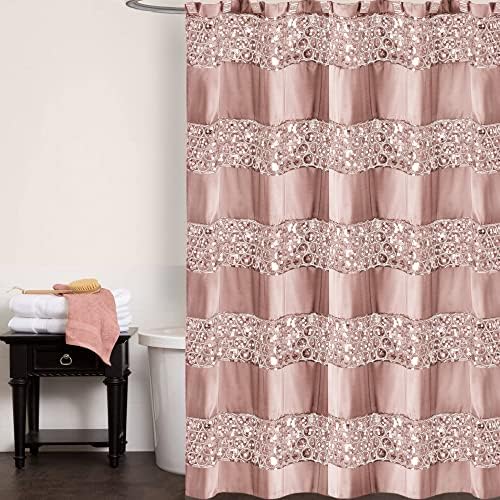 Zahari Home 13pc Sinatra Bathroom Shower Curtain Set - Blush Luxury Fabric With 12 Hooks - Unique Design Bling - Image 2