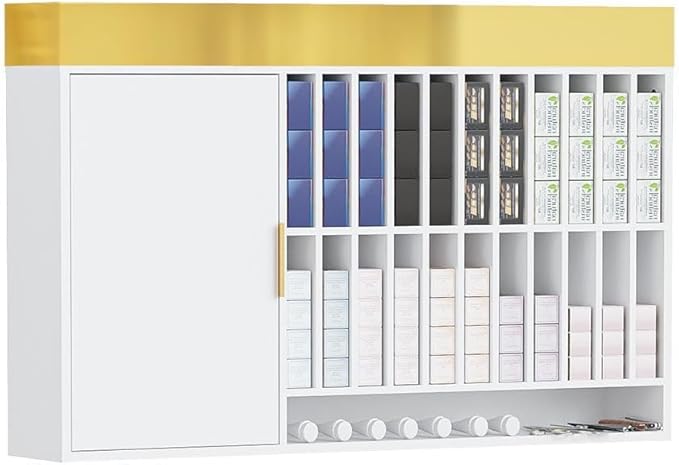 OmySalon Hair Color Organizer Rack, Professional Wall Mounted Salon Station, Barber Storage Cabinet with Adjustable Shelves, Hair Dye Tubes Display for Beauty Spa, Barbershop, White