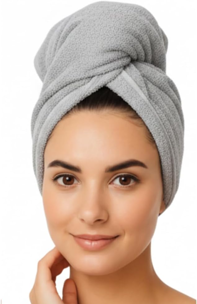 KEEPOZ Cotton Hair Towel Quick Dry Hair Towel Hair Drying Towels Suitable for All Kinds of Hair Ultra Absorbent Long and Thick Hair 26X40inch (Grey)