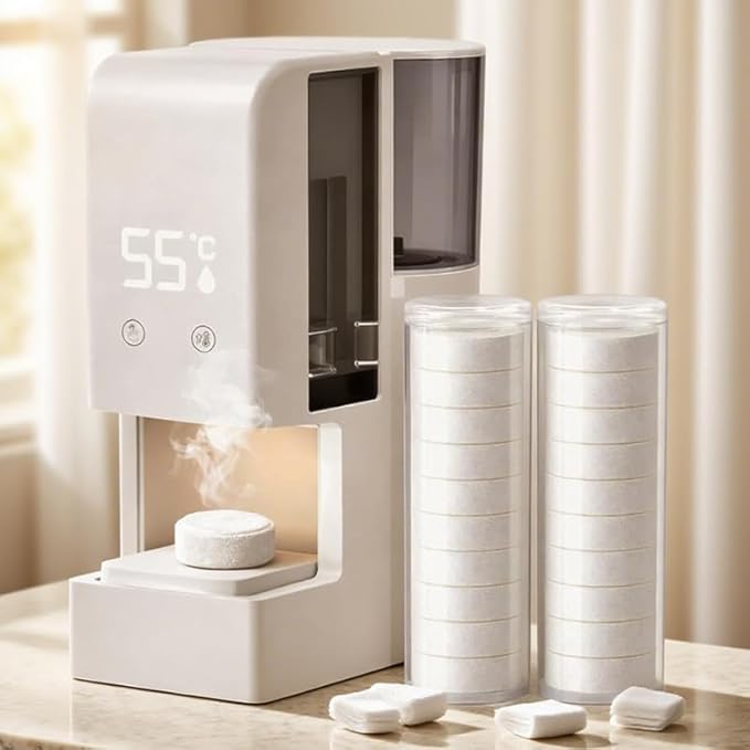 5s Fast Hot Towel Dispenser, 55°C (131°F) Constant Temp, 500ml Tank, Auto-Dry & Safe, Portable for Spa, Facial, Bathroom & Home (2 Rolls of Compressed Towels Only (40 Towels))