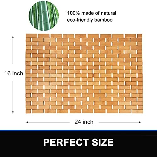 Rayon derived from Bamboo Bath Mat Bathroom Rugs Floor Wood Shower Bathtub Waterproof Non Slip Accessories 16x24 Inch Easy to Clean, Natural, 1 pc - Image 5
