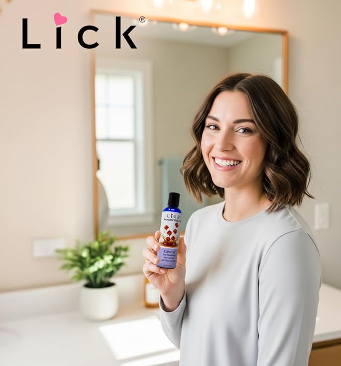 Lick Caramel Aromatic Bath Oil - Dessert Aromas Collection - Lightweight Soaking Oils for Relaxation, 4 oz