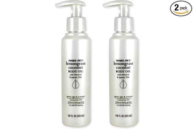 Trader Joe's Lemongrass Coconut Body Oil with Almond and Jojoba Oils 4.8 FL OZ (143 ml) - 2 PACK