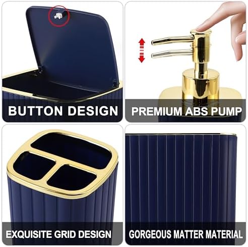 XLHOMO Bathroom Accessories Set - Gorgeous Navy Blue Bathroom Set, 10PC - Image 7