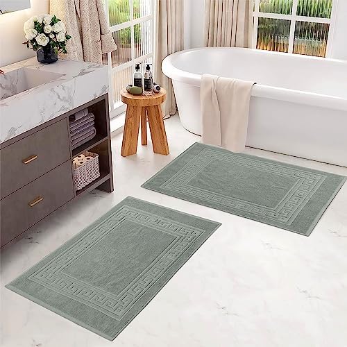 Superior Heavyweight Cotton Bath Mats, Bath Rugs For Bathroom Accessories, Washable Rug For Shower, Bath, Toilet, Modern Decor, No Backing, Luxury Hotel And Spa Quality, Set of 2, 22" x 35", Sage - Image 2