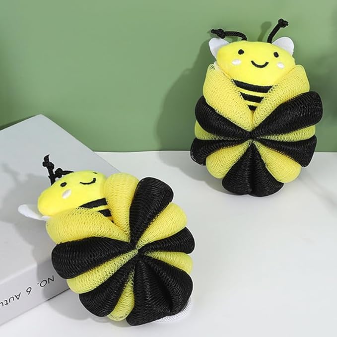 Ximimark 2 pcs Bee Loofah Sponge Cartoon Bee Bath Sponge Shower Sponge Balls Shower Washing Exfoliating