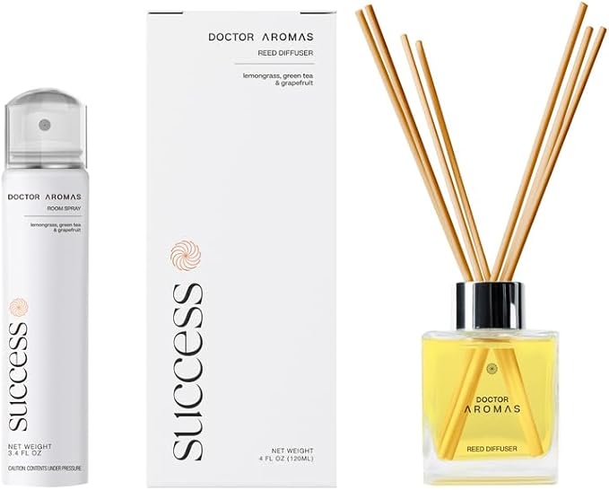 Doctor Aromas Aroma Set Essential Oil Natural Reed Aroma Wood Sticks Diffuser Glass Set – Elegant Scent for Home, Room or Bathroom, Décor, and Fresh Air Fragrance Aromatherapy Gift (Success)