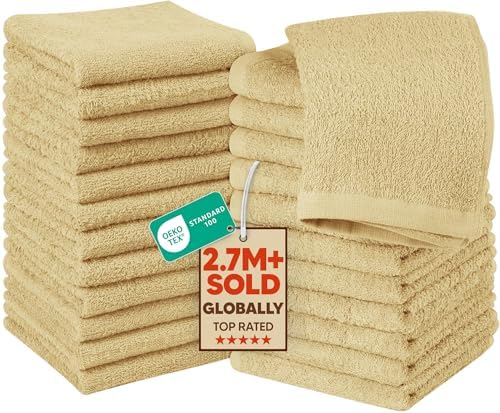 Utopia Towels 24 Pack Washcloths, 12x12 in, 100% Cotton, Beige by UTOPIATOWELS