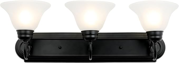 Design House 589796 Millbridge Vanity Light Dimmable with Frosted Glass for Above Bathroom Mirror, Matte Black, 3-Light