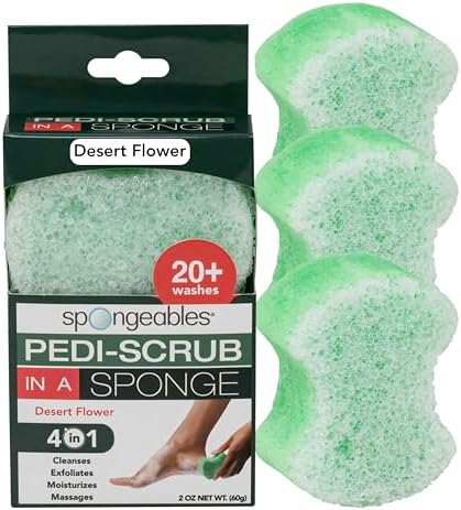 Spongables Pedi Scrub Foot Exfoliating 20+ Wash Sponge, Desert Flower, 3 Count by Spongeables