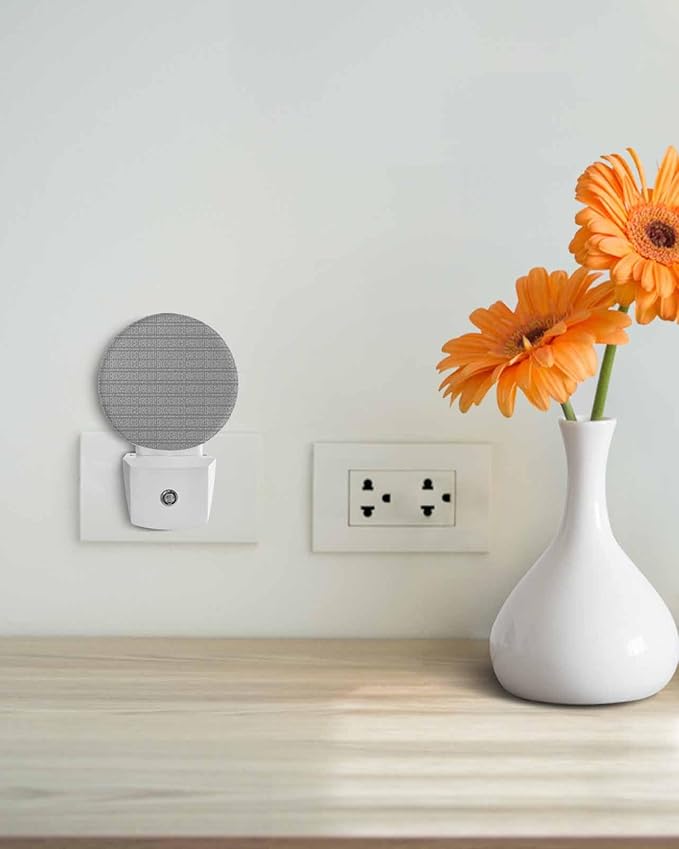 Night Lights Auto Sensor Stripes Grain Night Light Grey Solid Color Round Lamp Plug-in LED Nightlights Dusk to Dawn for Living Room Bedroom Bathroom Hallway Wall Decor