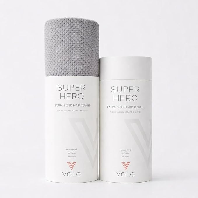 VOLO Super Hero XL Hair Towel - Ultra Soft, Quick Dry, Anti Frizz, Microfiber - Large Luna Gray
