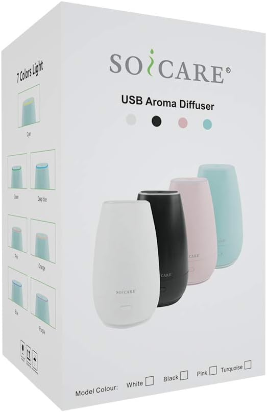 SOICARE Diffuser,USB Plug-in Car Portable Aromatherapy Diffuser,Essential Oils for Diffusers with 7 Colors Lights 2 Switch Mode Waterless Auto Off for Car Home Office Room (White)