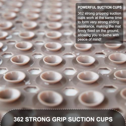 TEESHLY Bath Tub and Shower Mats, Non Slip 40 x 16 Inch Extra Long Bathtub Mat, Machine Washable Bathmat with Drain Holes, Suction Cups for Bathroom Floor, Tan - Image 3