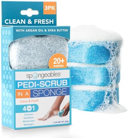 Spongables Pedi Scrub Foot Exfoliating 20+ Wash Sponge, Clean & Fresh, 3 Count by Spongeables