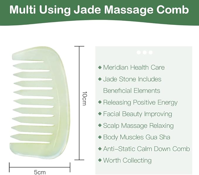 Scalp Massage Comb, Scalp Massager for Hair Growth, Head Scratcher for Itchy Scalp, Natural Gua Sha Jade Stone for Stress Relief, Meridian Brush