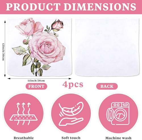 12x11 Inches Pack of 4 Classic Pink Rose Facial Towel Soft Washcloths Hand Wash Cloths Premium Bath Towels Set Travel Towels Quick Drying Reusable Machine Washable Use as Face and Body - Image 3