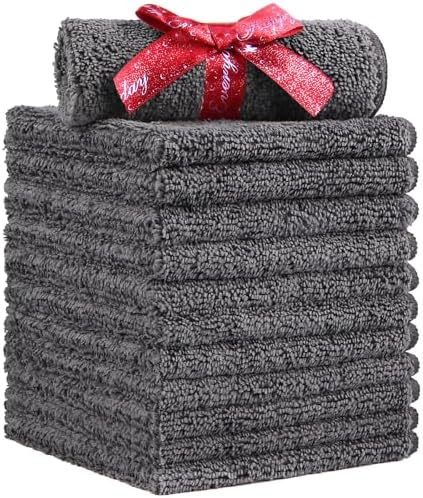 HOMEXCEL Microfiber Washcloths 12 Pack, Highly Absorbent and Soft Face Towel, Multi-Purpose Grey Wash Cloths for Bathroom, Hotel, Spa, Gym, and Kitchen, 12x12 Inch by HOMEXCEL