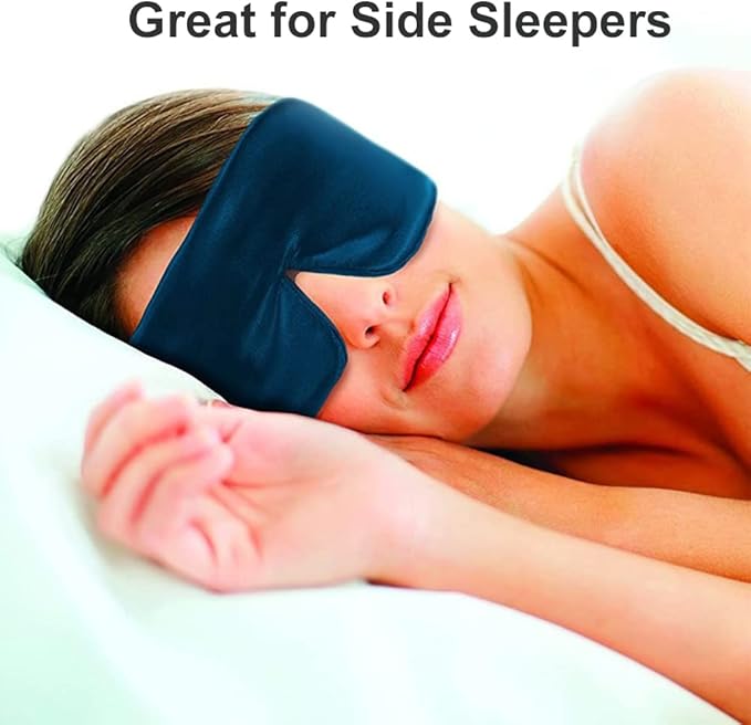 100% Mulberry Silk Eye Mask Blackout Sleeping Eye Cover for Night Sleep and Travel Nap,Soft Adjustable Eyeshade, Comfortable Blindfold for Women Men,Large Size, Black (Dark Blue)