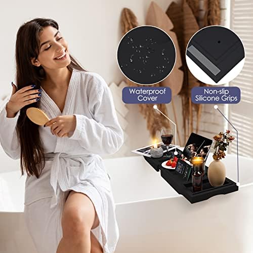 Foldable Bathtub Tray Caddy with Soap Dish Adjustable 29.5-43''Black - Image 5