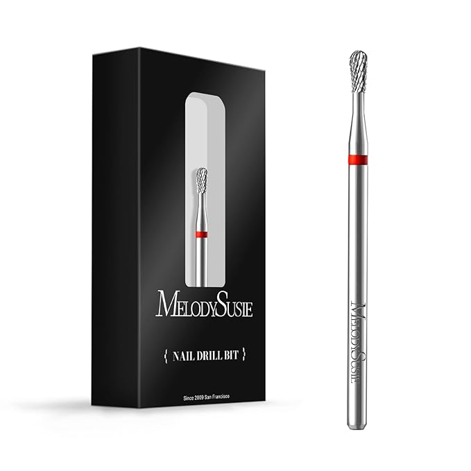 MelodySusie Cuticle Clean Nail Drill Bit, Professional Safety Carbide Under Nail Cleaner Nail Bit for Cuticle Dead Skin Nail Prepare, Two Way Rotate, Manicure Nail Salon Supply, Pear Shape, Fine