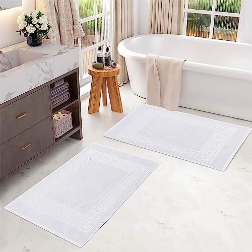 Superior Heavyweight Cotton Bath Mats, Bath Rugs For Bathroom Accessories, Washable Rug For Shower, Bath, Toilet, Modern Decor, No Backing, Luxury Hotel And Spa Quality, Set of 2, 22" x 35", White - Image 2