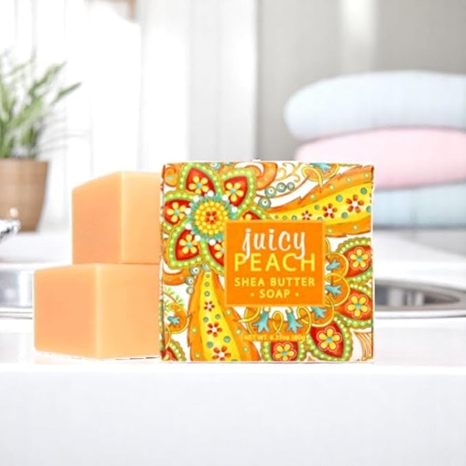 Greenwich Bay Mini Botanical Soap Bars – 12 Pack 1.9 oz Each – Individually Wrapped Guest Soaps for Airbnb, Spa, Travel, Bath – Travel Size Bar Soap Set, Juicy Peach