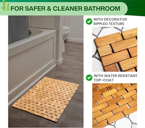 Bamboo Bath Mat, 34 x 18 Inch Foldable Roll-Up Wood Bathmat - Image 4