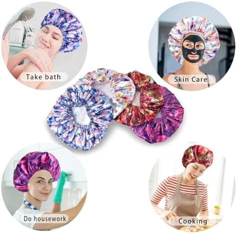 Shower Caps for Women, 4 PCS Reusable Waterproof Bath Cap - Image 6
