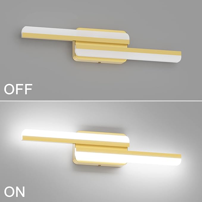 Ralbay Modern 24" Vanity Lights for Bathroom - 24W Frosted Aluminum LED Gold Bathroom Vanity Light Fixtures Over Mirror - Modern Gold Bath Lighting - 6000K White Light
