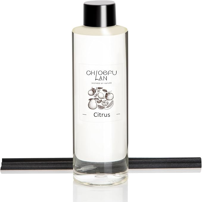 Chloefu LAN Citrus Scented Oil Diffuser Refill 6.76 fl oz Natural Essential Oil, Real Citrus! Holiday Home Fragrance for Bathroom Office Decor
