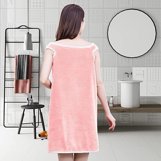 Slim figure wearable bath towel for women,body Wrap Coral Fleece Bathrobes,quick dry bath wraps shower skirt,Dress Beach Towelling Bath Robe,towel poncho,swimming,Spa,Sauna,Cute Pocket Design(Size S)