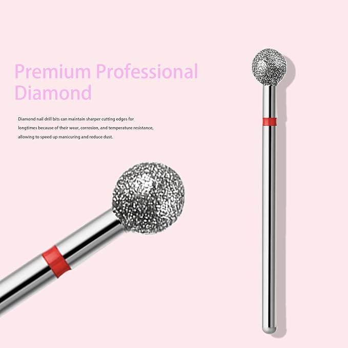 10pcs Safety Ball Cuticle Drill Bits, Carbide Diamond Nail Bits for Dead Skin Removal & Nail Shaping, 3/32'' Two Way Rotate, Professional Manicure Pedicure Salon Tools(5mm Ball Bit, Fine-F)
