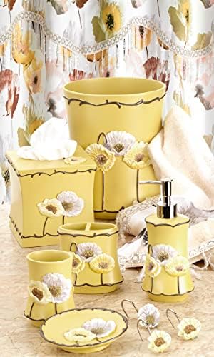 Zahari Home 4pc Poppy Fields Yellow Bathroom Accessories Set Hand Soap Dispenser, Tumbler, Tooth Brush Holder and Soap Dish Modern Contemporary Decor Complete Bathroom Sets with Shower Curtains - Image 7