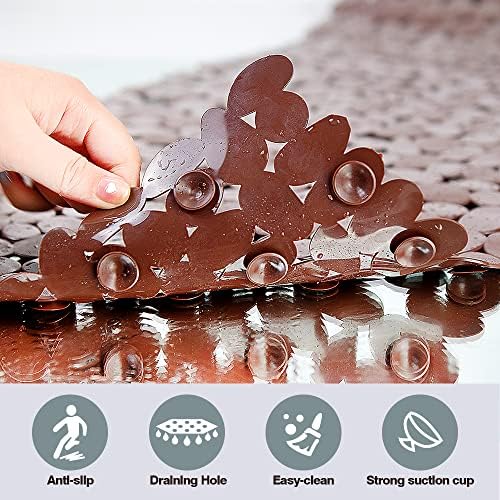 Pebble Shower Mat for Bathtub Non Slip Mat 35"X16" with Suction Cups,Brown - Image 4
