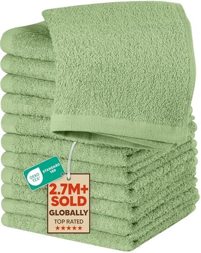 Utopia Towels 12 Pack Cotton Washcloths Set, 100% Ring Spun Cotton, Premium Flannel Face Cloths, Highly Absorbent and Soft Feel Fingertip Towels, Sage Green by UTOPIATOWELS