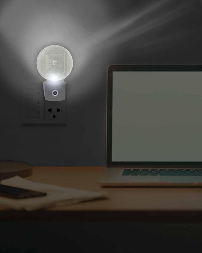 Night Lights Auto Sensor Sage Green Aesthetic Night Light Lines Perspective Box Round Lamp Plug-in LED Nightlights Dusk to Dawn for Living Room Bedroom Bathroom Hallway Wall Decor