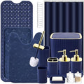XLHOMO 26PC Bathroom Accessories Set - Gorgeous Blue Bathroom Set, Bathroom Accessory Set, Navy Blue Shower Curtain Set with Bathtub Mats for Shower Tub by BetterbathroomwithXLHOME