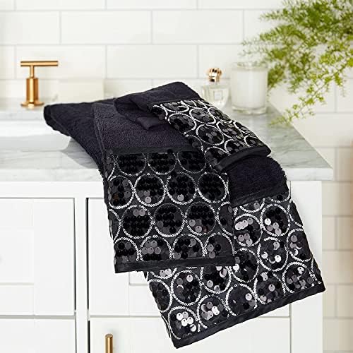Zahari Home Sinatra Modern Bathroom Towel Set 3 Piece Towel Bath Towel, Hand Towel and Wash Towel Luxury Contemporary Decor Bling Black Bath Towel Sets Soft, Plush and Highly Absorbent - Image 6