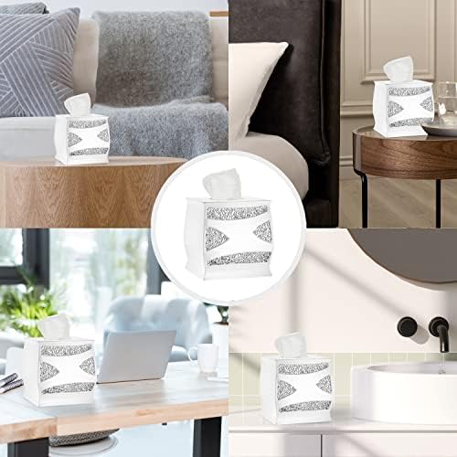 Zahari Home 2pc Sinatra White Modern Bath Accessories Set Waste Basket & Tissue Box Modern Decorative Beautiful Designs Bathroom Decor Set for Home Luxury Bath Set Mosaic Glass - Image 7
