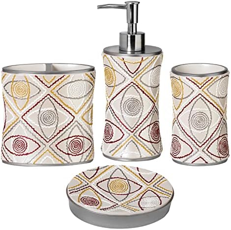 Zahari Home 4pc Sedona Stylish Bathroom Accessories Set Shower Soap Dispenser, Tumbler, Tooth Brush Holder and Toothpaste Holder, Soap Dish Classic Contemporary Decor Unique Design Modern Bath Set by ZahariHome