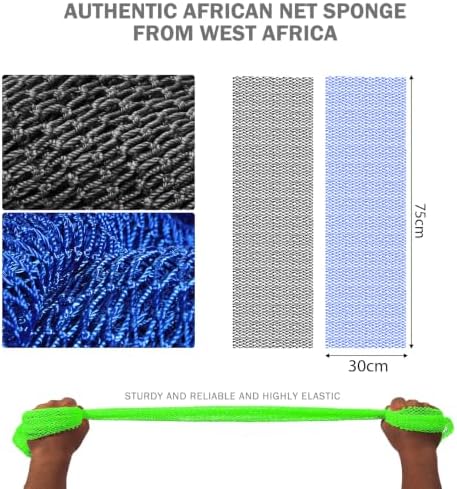 UJFQBH African Net Sponge Authentic 3 Pack, the Gentle Exfoliating Body Scrubber that Unclogs Pores, Reaches Your Back, Dries Fast, and Leaves Skin Smooth Day After Day（Black,Blue,Green） - Image 3