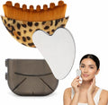 Lymphatic Contour Face Brush with Stainless Steel Gua Sha Tool - 1 Pcs Leopard Skin Lymphatic Face Brushes with GuaSha Tool for Sculpting | Gua Sha Facial Tools for Lymphatic Drainage Brushes