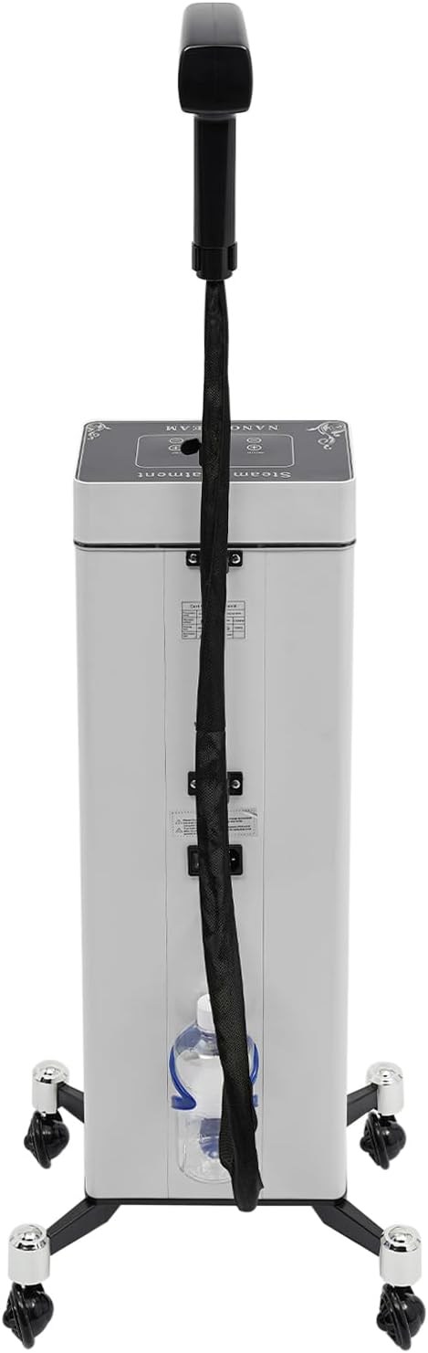 3 In 1 Standing Nano Hair Steamer Heated Micro Mist Spray Negative Ion Blue Light Hair Care Nanoscale Steamer for Deep Conditioning with Removable Nozzle & Wheels, 10 Levels Fog Output, 0.13Gal Tank