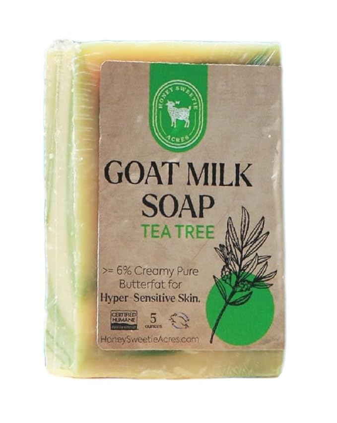 Honey Sweetie Acres Tea Tree Goat Milk Soap - Handmade 5 oz Bar, Made with Natural Ingredients, Moisturizing & Gentle, Made in the USA