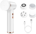 Electric Facial Cleansing Brush with 4 Brush Heads & 5 Speeds - IPX6 Waterproof, Type-C Fast Charging - for Deep Cleansing, Exfoliating, Pore Minimizing & Makeup Removal (White)