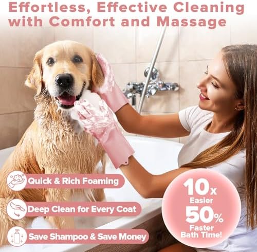6PCS Grooming & Bath Supplies for Dogs, Cats | Dog Washing Gloves | Dog Bath Brush | Dog Shower Brush | Pet Grooming Gloves | Dog Grooming kit | Pet Supplies for Showerhead & Sprayer (Light Pink) - Image 2